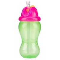 Поильник-непроливайка Nuby с мягкой силиконовой трубочкой 355 мл, зеленый с розовым (9801-2)