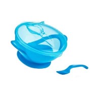 Тарелка Nuby с крышкой и ложкой на присоске, голубая (5419-2)