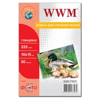 Фотобумага WWM, глянцевая, 225 г/м2, A6 (10х15), 50л (G225.F50/C)