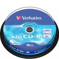 Диск CD-R 10 Verbatim, 700MB/80min, 52x, Cake Box (43437)