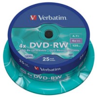 Диск DVD+RW 25 Verbatim, 4.7GB, 4x, Silver (43489)