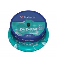 Диск DVD-RW 25 Verbatim, 4.7GB, 4x, Cake Box (43639)