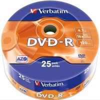 Диск DVD-R 25 Verbatim, 4.7Gb, 16x, Wrap (43808)