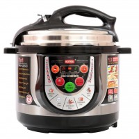 Мультиварка Rotex REPC53-B 900Вт, 5л, скороварка, дисплей, антипригарная чаша, 10 программ, жарка, йогурт, выпечка, холодец, черный/нержавейка
