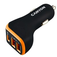 Зарядное устройство Canyon Universal 3xUSB car adapter Black+Purple (CNE-CCA08PU)