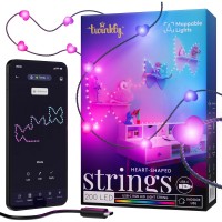 Гирлянда Twinkly Smart LED, Strings USB 200 Heart-shaped RGB LEDs, Green Wire, USB-C 12м (TWKH200RGB-G)