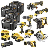 Набор электроинструментов DeWALT 8 ед., 18 В XR Li-lon, вес 30 кг, 4 кейса TSTAK, 4*5Ah АКБ и 1 ЗУ (DCK865P4T)