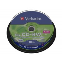 Диск CD-RW 10 Verbatim, 700MB, 12x, Cake Box (43480)