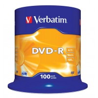 Диск DVD-R 100 Verbatim, 4.7GB, 16x, Cake Box (43549)